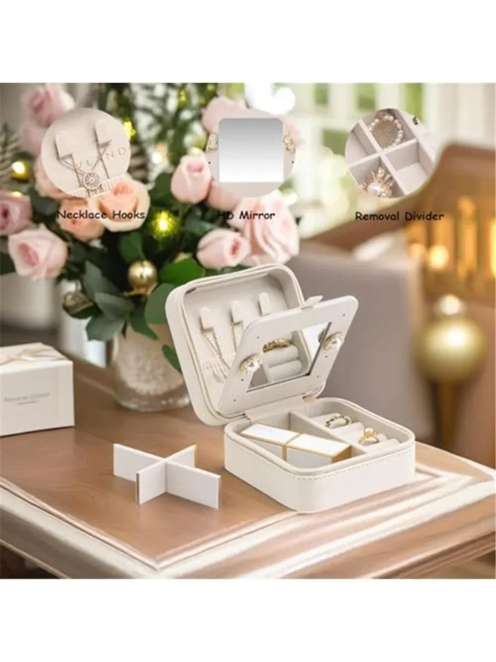 Travel Jewelry Box Organizer Small Case Mirror Ring Earring Necklace Storage